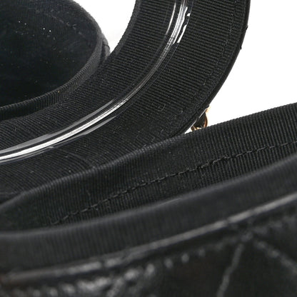 Lambskin Quilted Mini Round Vanity Case With Chain Black