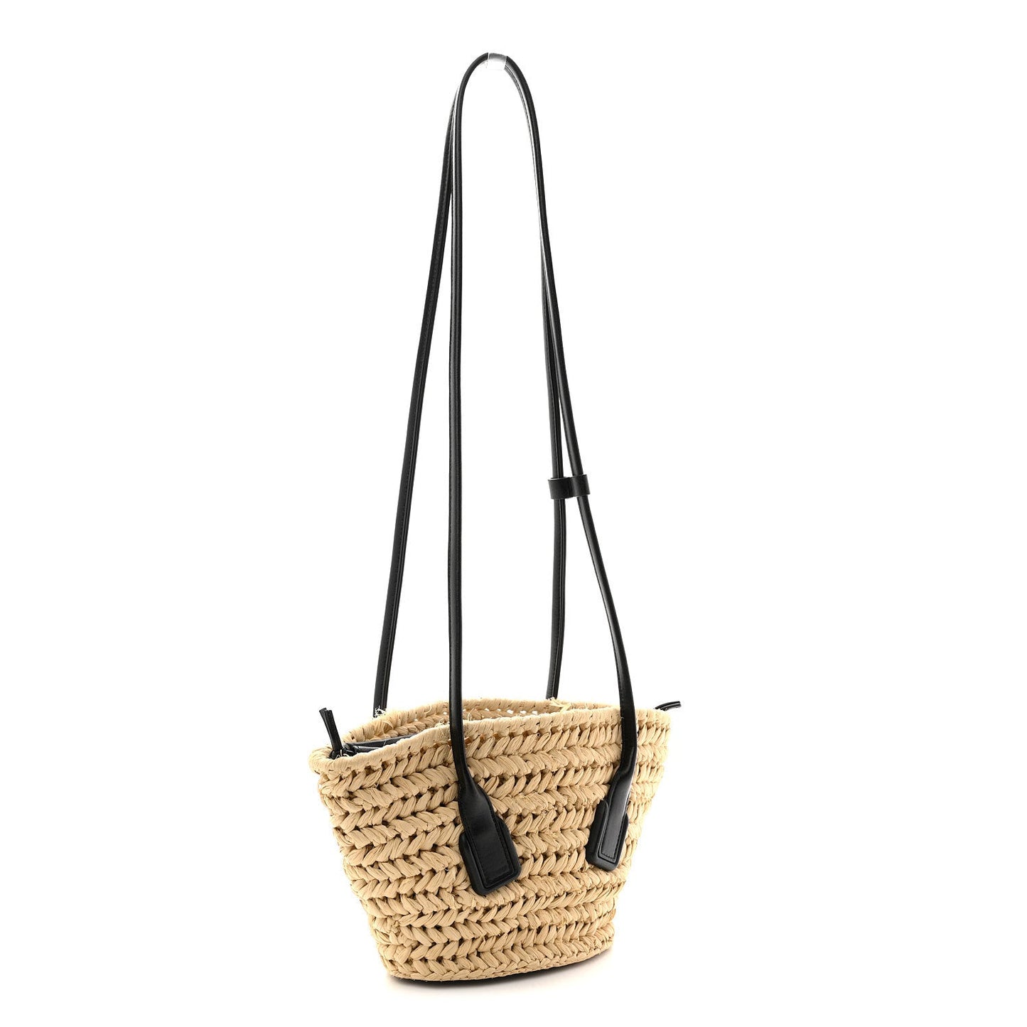 Raffia Calfskin Small Arco Basket Black