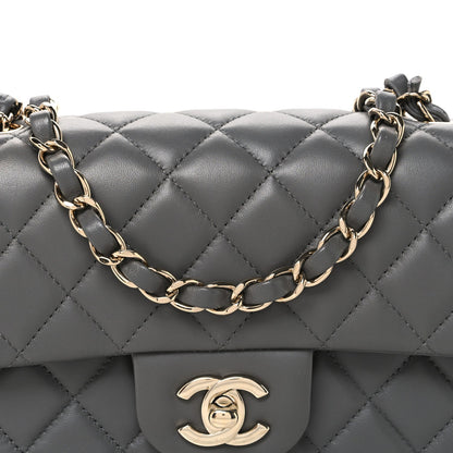 Lambskin Quilted Mini Rectangular Flap Grey