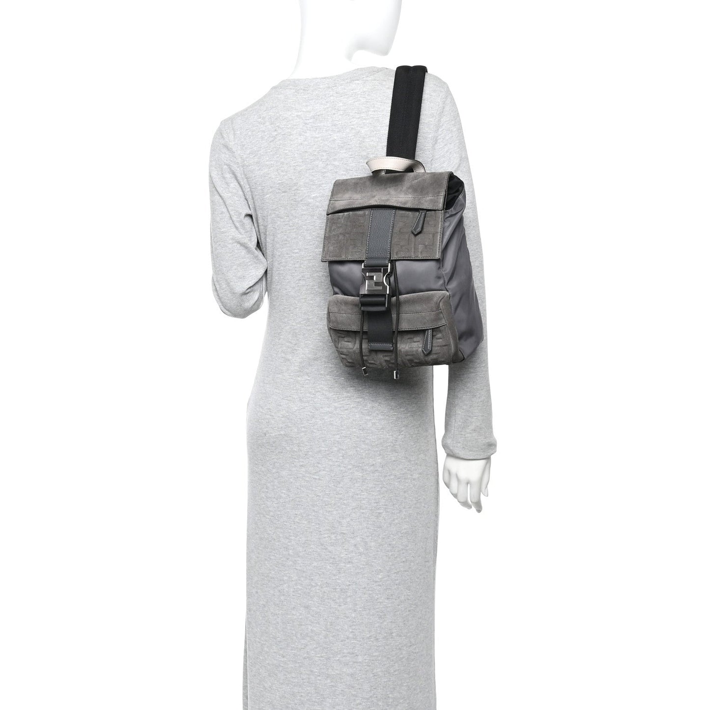 Suede Nylon Santander Cuoio Romano Bi-Color FF Embossed Small Fendiness Backpack Piombo Fango Grigio Polvere Asphalto
