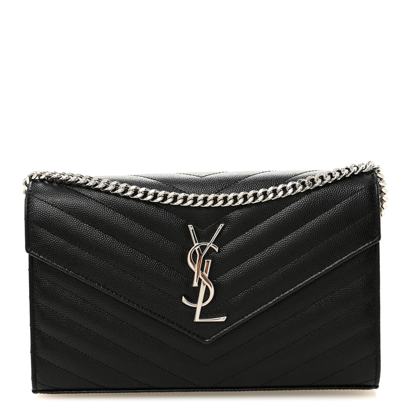 Grain De Poudre Matelasse Chevron Monogram Chain Wallet Black