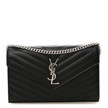 Grain De Poudre Matelasse Chevron Monogram Chain Wallet Black