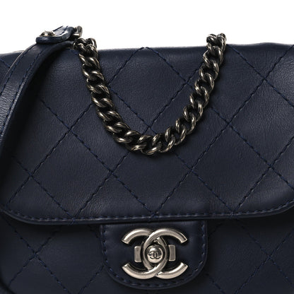 Calfskin Stitch CC Small Flap Navy Blue