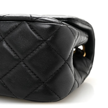 Lambskin Quilted Mini Rectangular Pearl Crush Flap Black