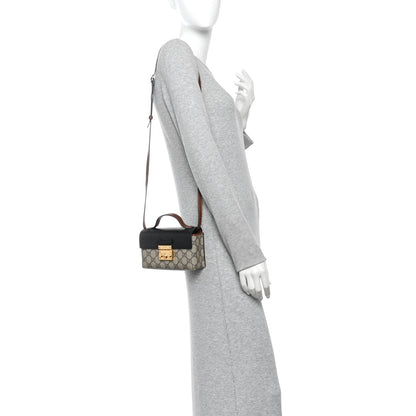 GG Supreme Monogram Calfskin Mini Padlock Top Handle Shoulder Bag Beige Black Cuir