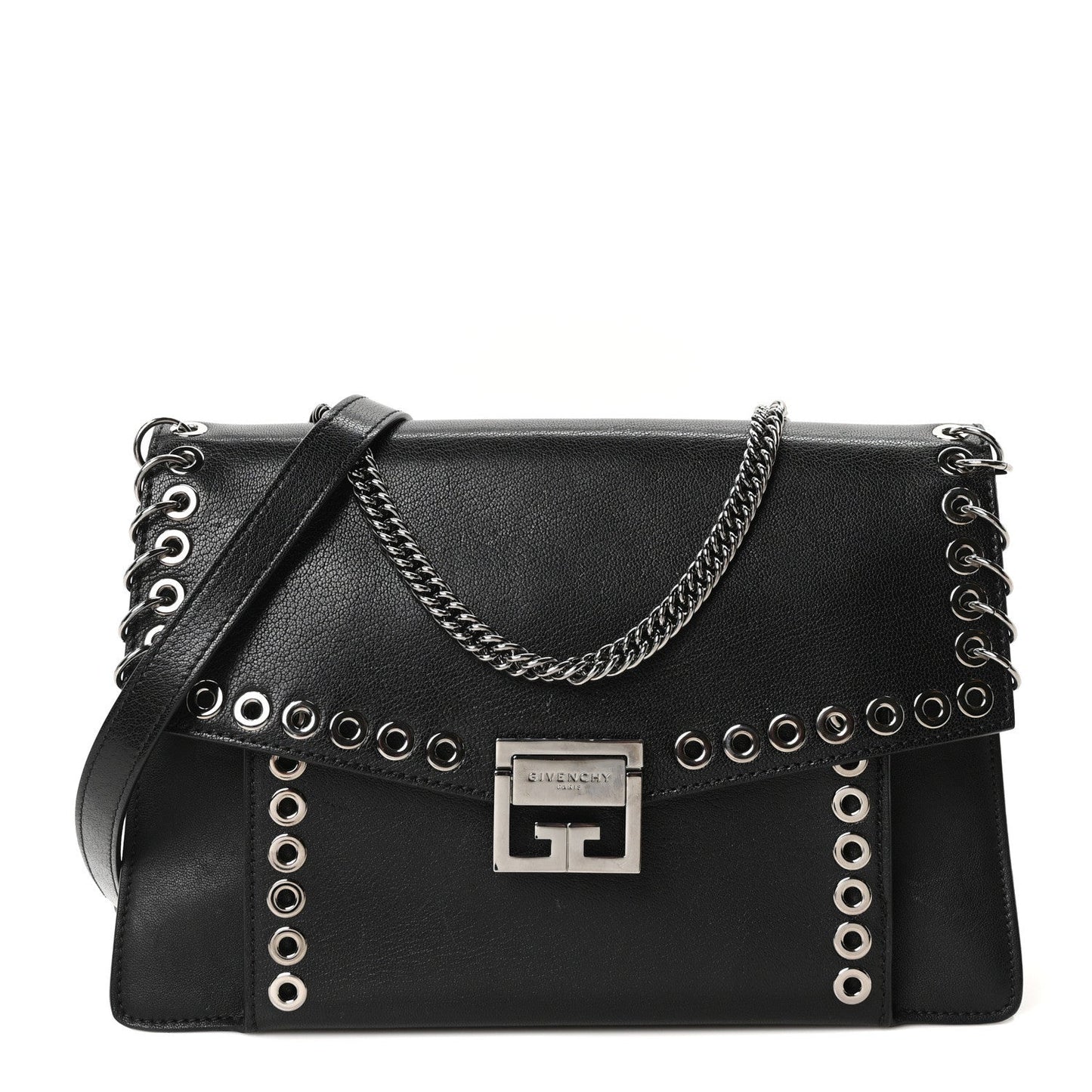 Goatskin Grommet Medium GV3 Shoulder Bag Black