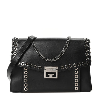Goatskin Grommet Medium GV3 Shoulder Bag Black