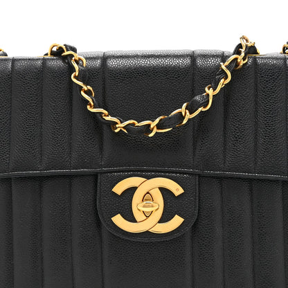 Caviar Vertical Quilted Jumbo Single Flap Black