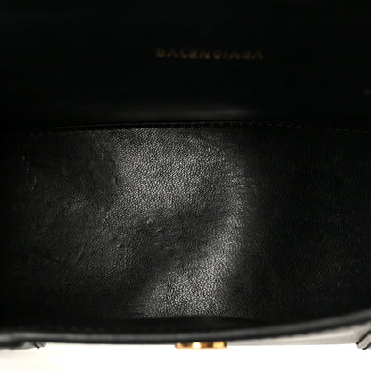Shiny Box Calfskin Hourglass Top Handle Bag XS Black