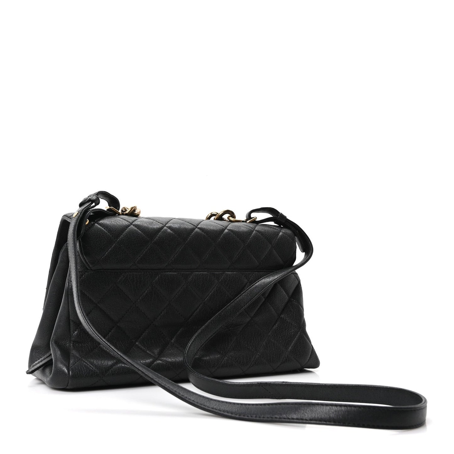 Shiny Sheepskin Quilted Large Trapezio Flap Black