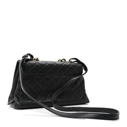 Shiny Sheepskin Quilted Large Trapezio Flap Black