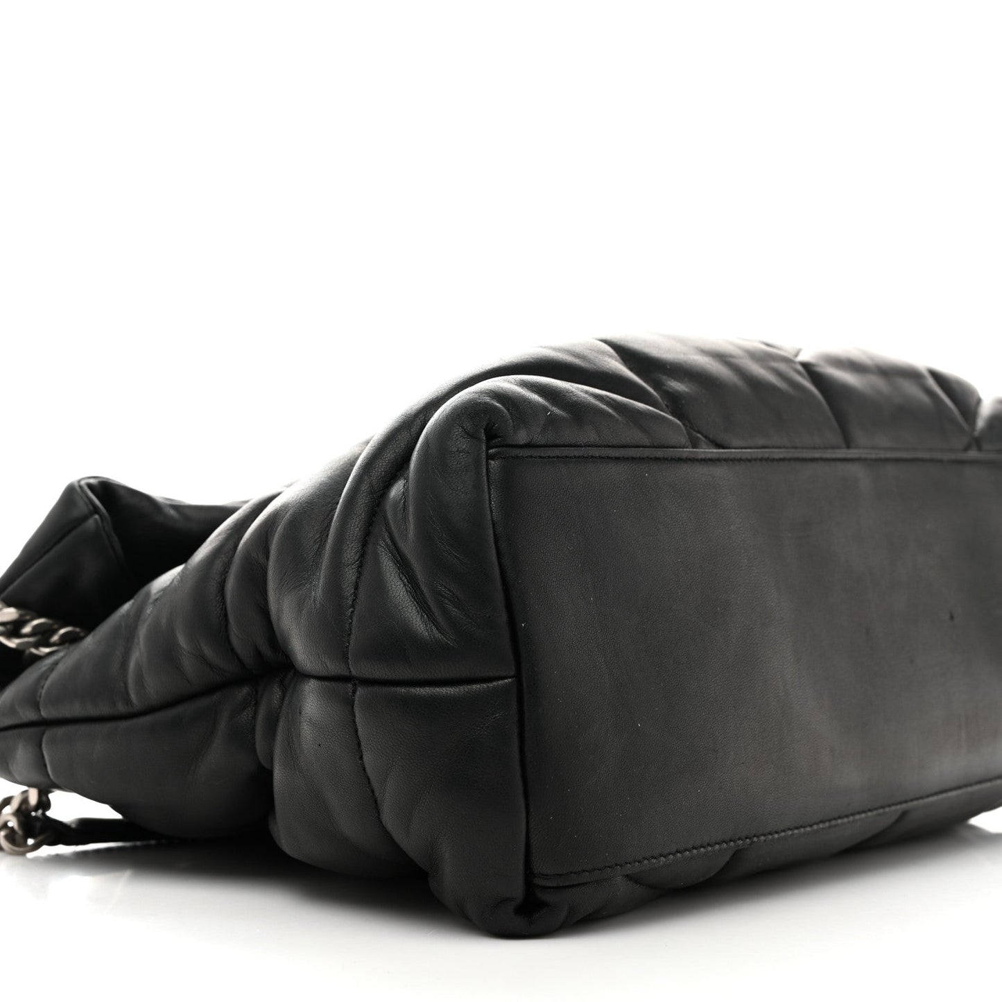 Lambskin Quilted Medium Loulou Puffer Monogram Chain Satchel Black