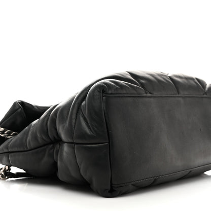 Lambskin Quilted Medium Loulou Puffer Monogram Chain Satchel Black