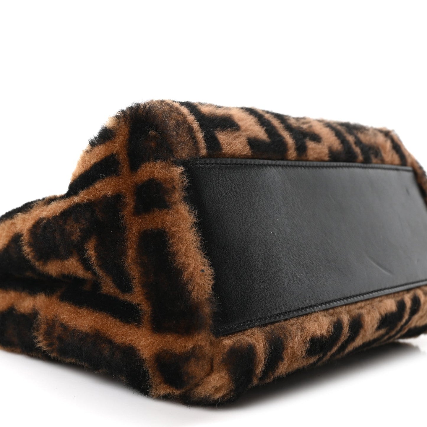 Shearling Nappa Macro FF 1974 Mini Peekaboo Iconic Satchel Tobacco Black