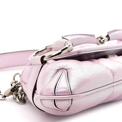 Iridescent Nappa Vertical Matelasse Small Maxi Horsebit Chain Shoulder Bag Escape Pink
