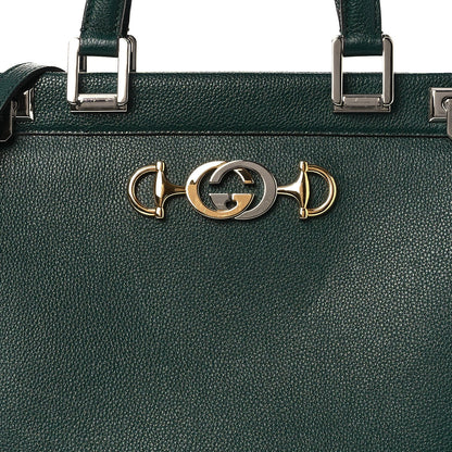 Grainy Calfskin Medium Zumi Top Handle Bag Vintage Green