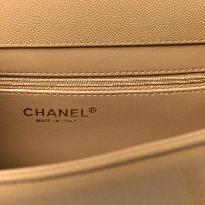 Shiny Caviar Preppy Coco Small Flap Beige