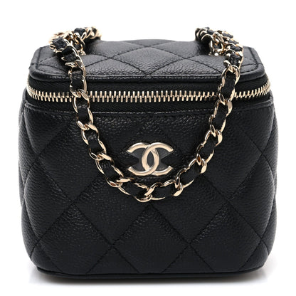 Caviar Quilted Mini Vanity Case With Chain Black