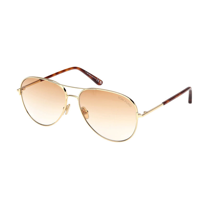 Tom Ford Sunglasses Aviator Full Rim, Shiny Deep Gold Frame and Blonde Havana/Brown Gradient Lens FT082330F