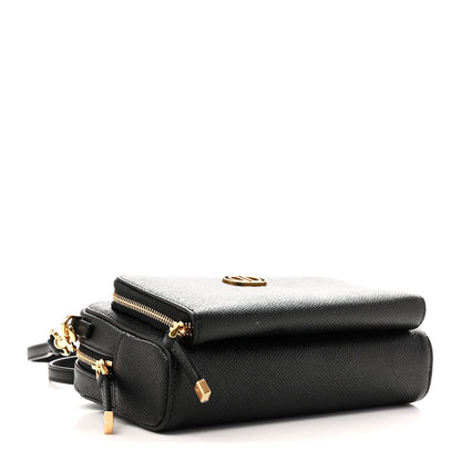 Grained Calfskin Caro Double Pouch Black
