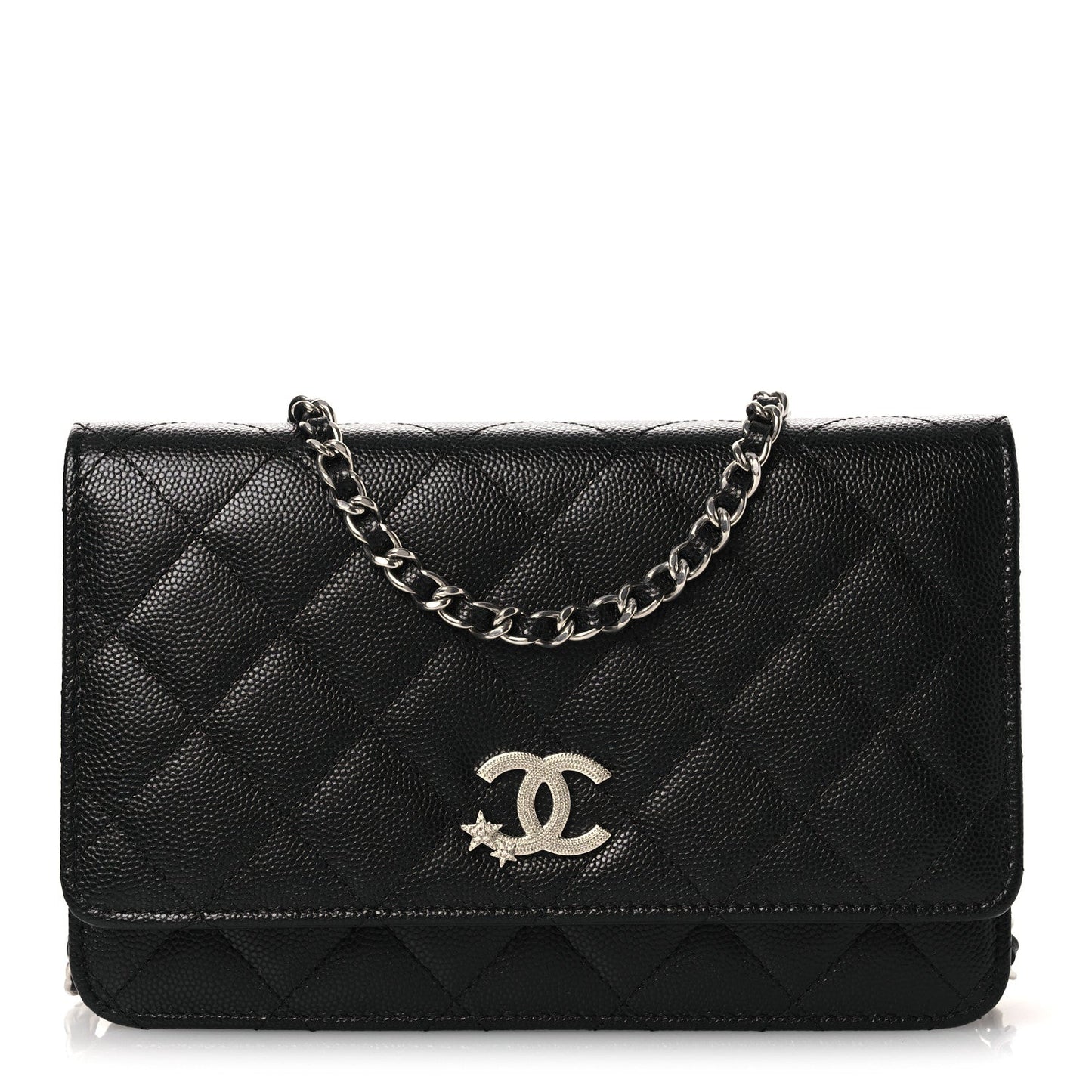 Caviar Quilted Crystal Star Wallet On Chain Black