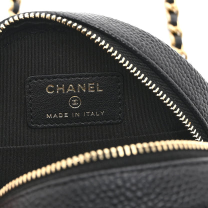 Caviar Quilted Round Filigree Crossbody Black
