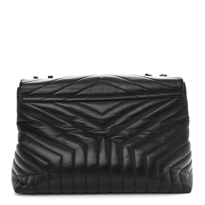 Calfskin Y Quilted Monogram Monochrome Large Loulou Chain Satchel Black