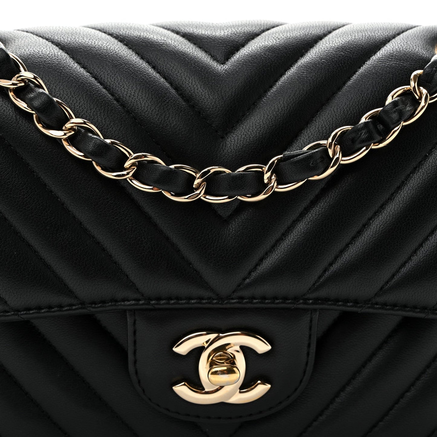 Lambskin Chevron Quilted Small Double Flap Black