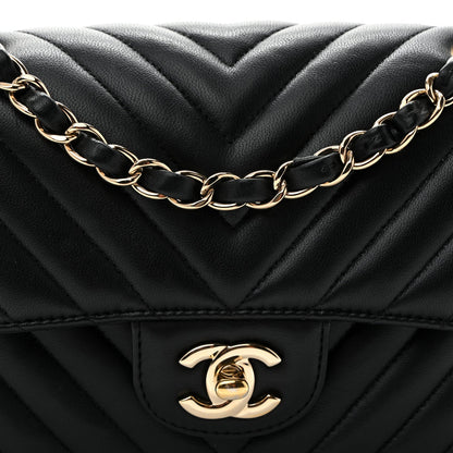 Lambskin Chevron Quilted Small Double Flap Black