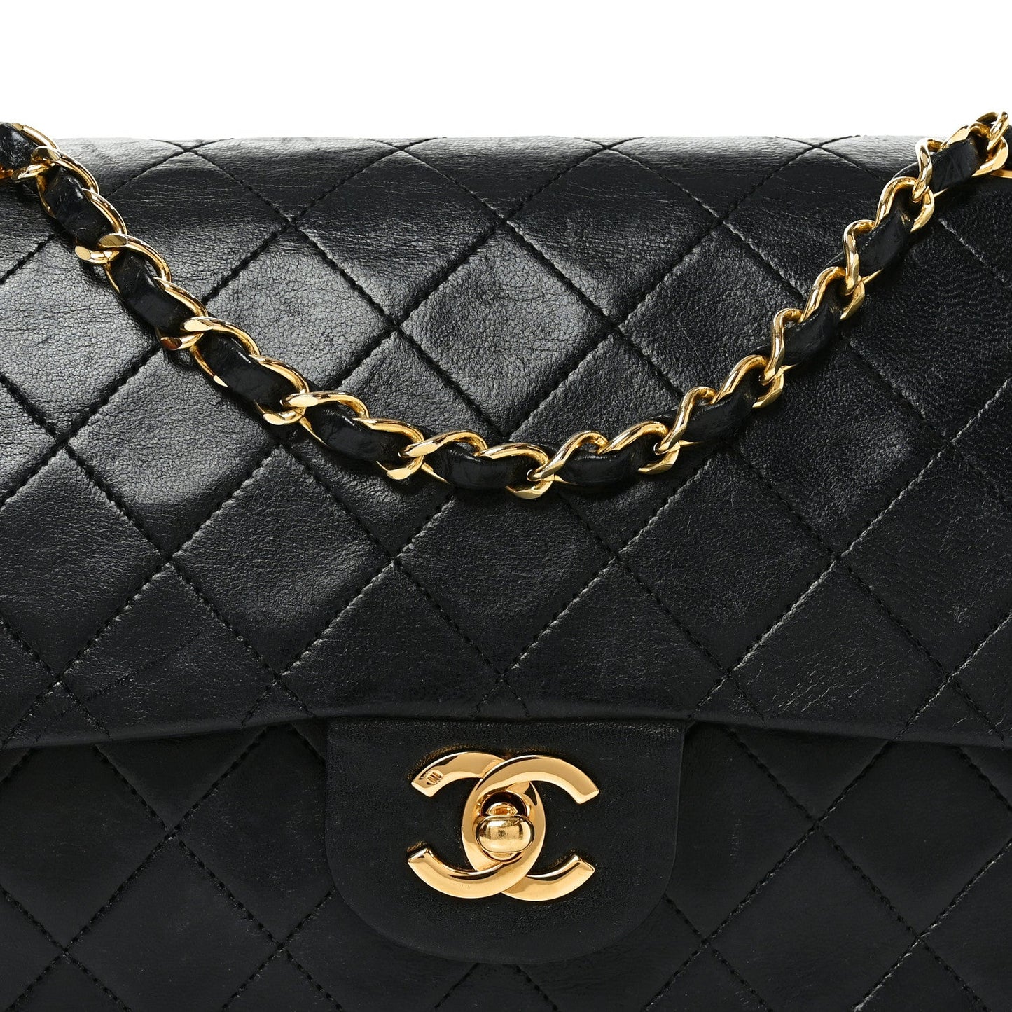 Lambskin Quilted Medium Double Flap Black