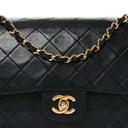 Lambskin Quilted Medium Double Flap Black