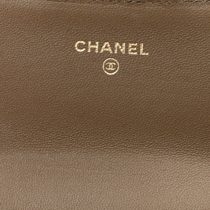 Calfskin Lizard Embossed Clutch With Chain Dark Khaki