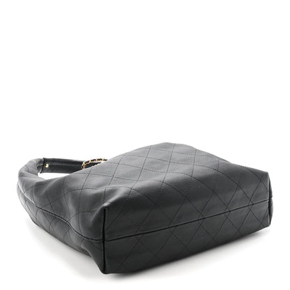Calfskin Quilted Maxi Hobo Black