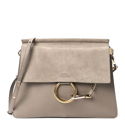 Calfskin Suede Medium Faye Shoulder Bag Motty Grey