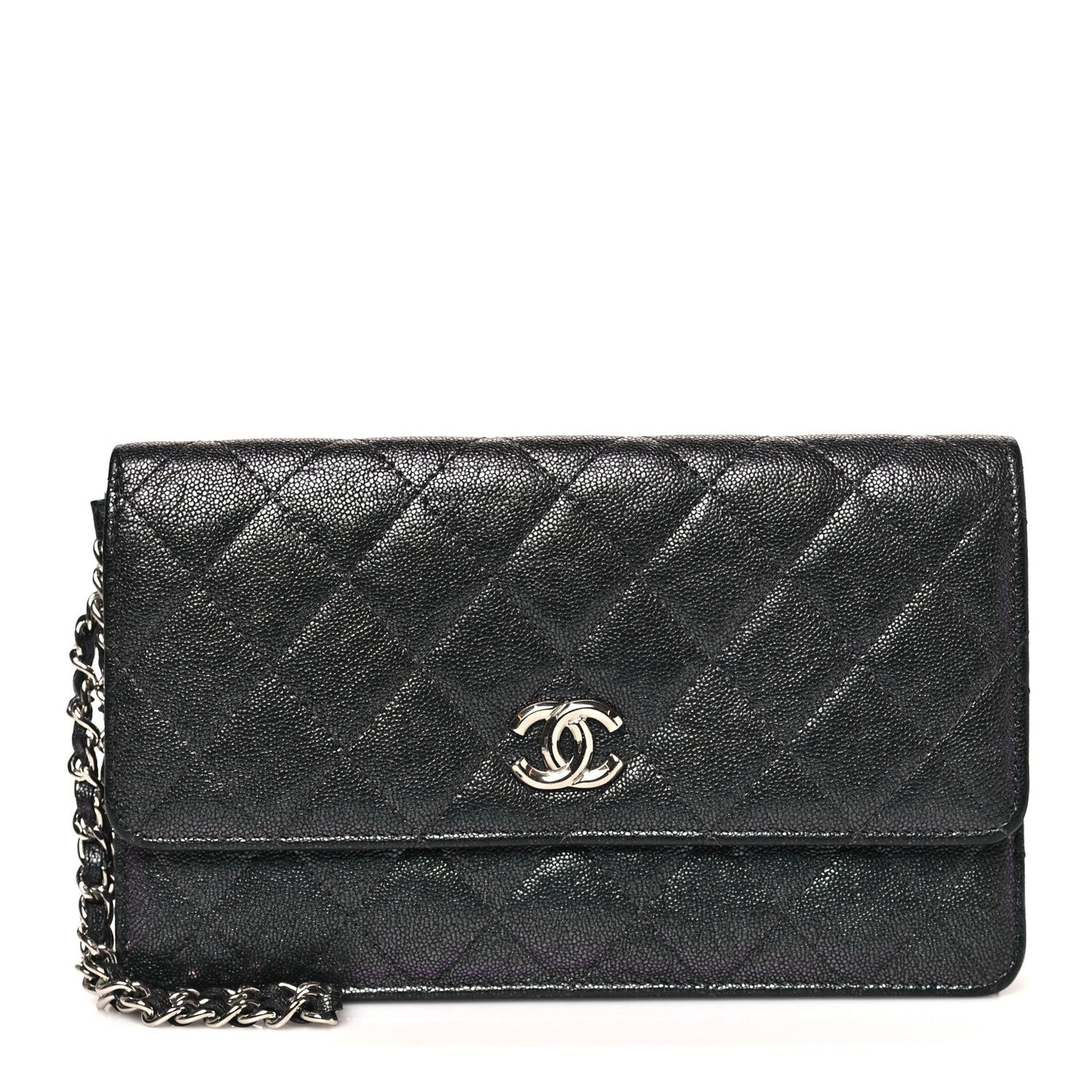 Iridescent Caviar Quilted Classic Pouch Clutch Black
