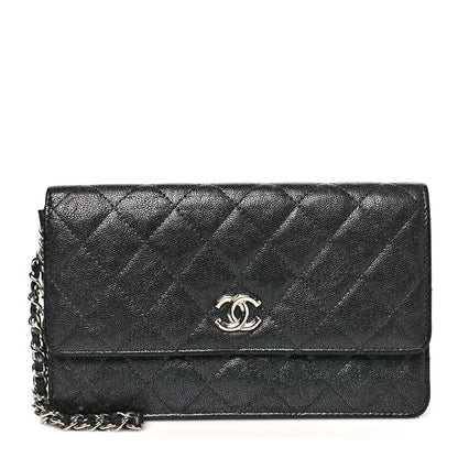 Iridescent Caviar Quilted Classic Pouch Clutch Black