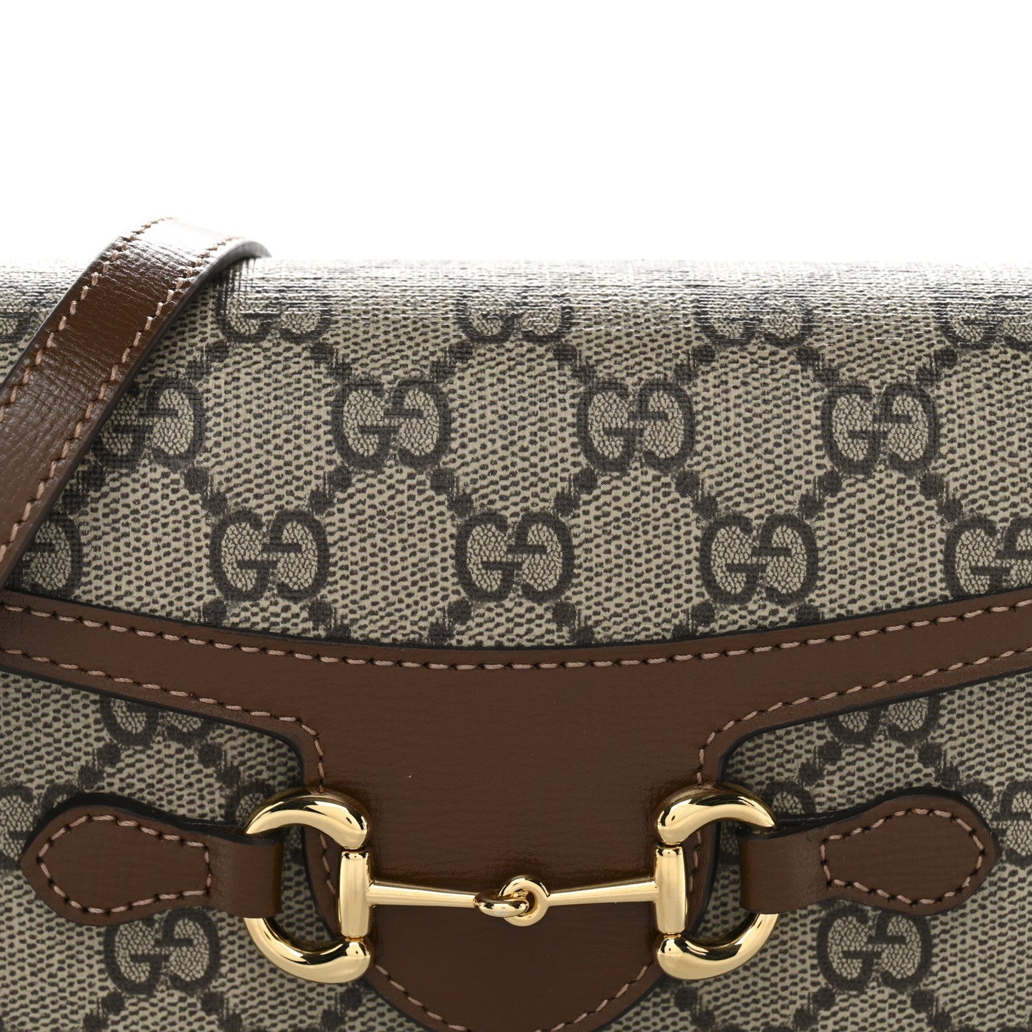 GG Supreme Monogram Mini Horsebit 1955 Shoulder Bag Beige Brown Sugar