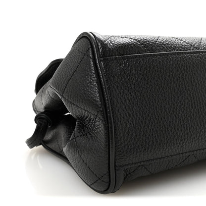 Grained Calfskin Stitched Urban Essentials Small Shopping Bag Black