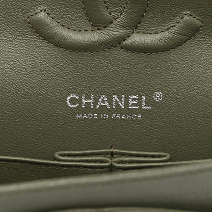 Caviar Chevron Quilted Medium Double Flap  Green