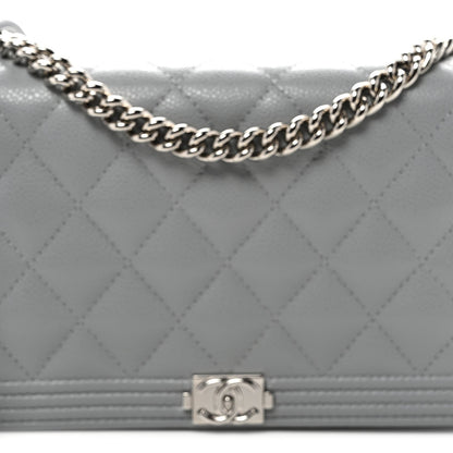 Caviar Quilted Boy Wallet On Chain WOC Grey