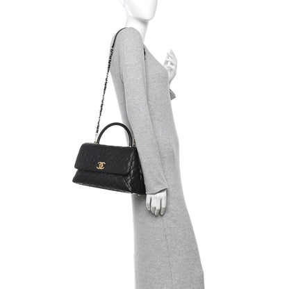 Caviar Quilted Small Coco Handle Flap Black