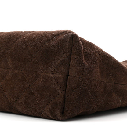 Suede Calfskin Lambskin Quilted Clutch With Strap Dark Brown