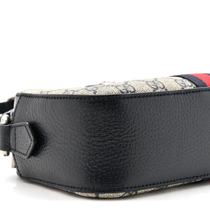 GG Supreme Monogram Textured Dollar Calfskin Web Small Ophidia Camera Bag Beige Blue