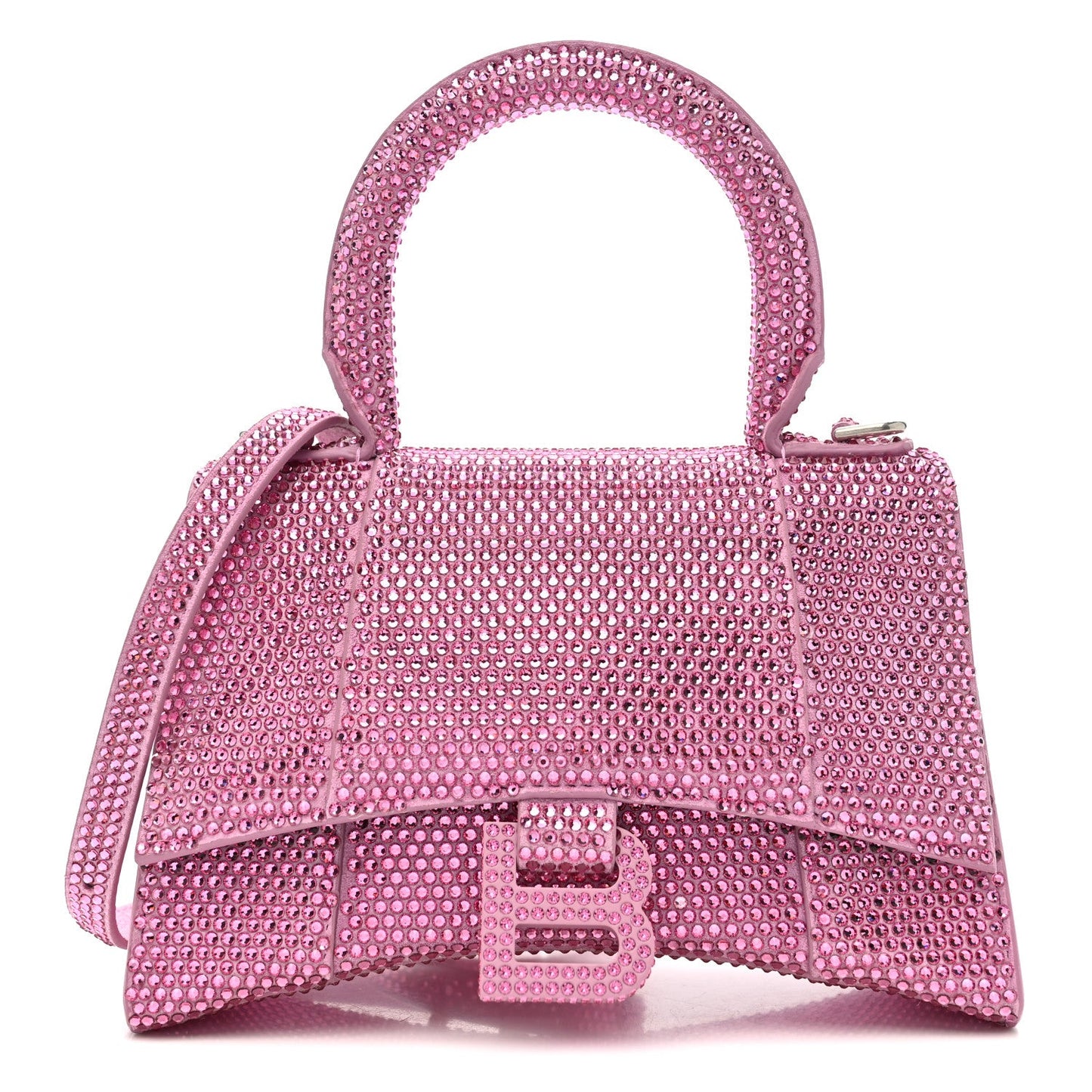 Strass Suede Hourglass Top Handle Bag XS Pink
