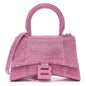 Strass Suede Hourglass Top Handle Bag XS Pink