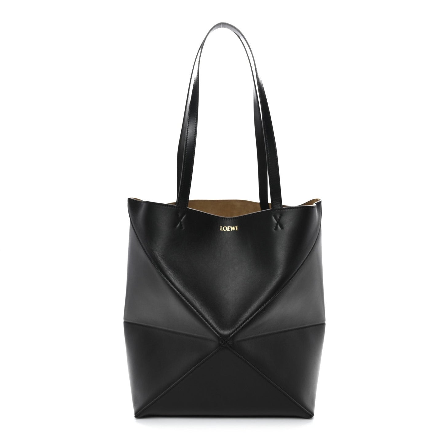 Shiny Calfskin Medium Puzzle Fold Tote Black
