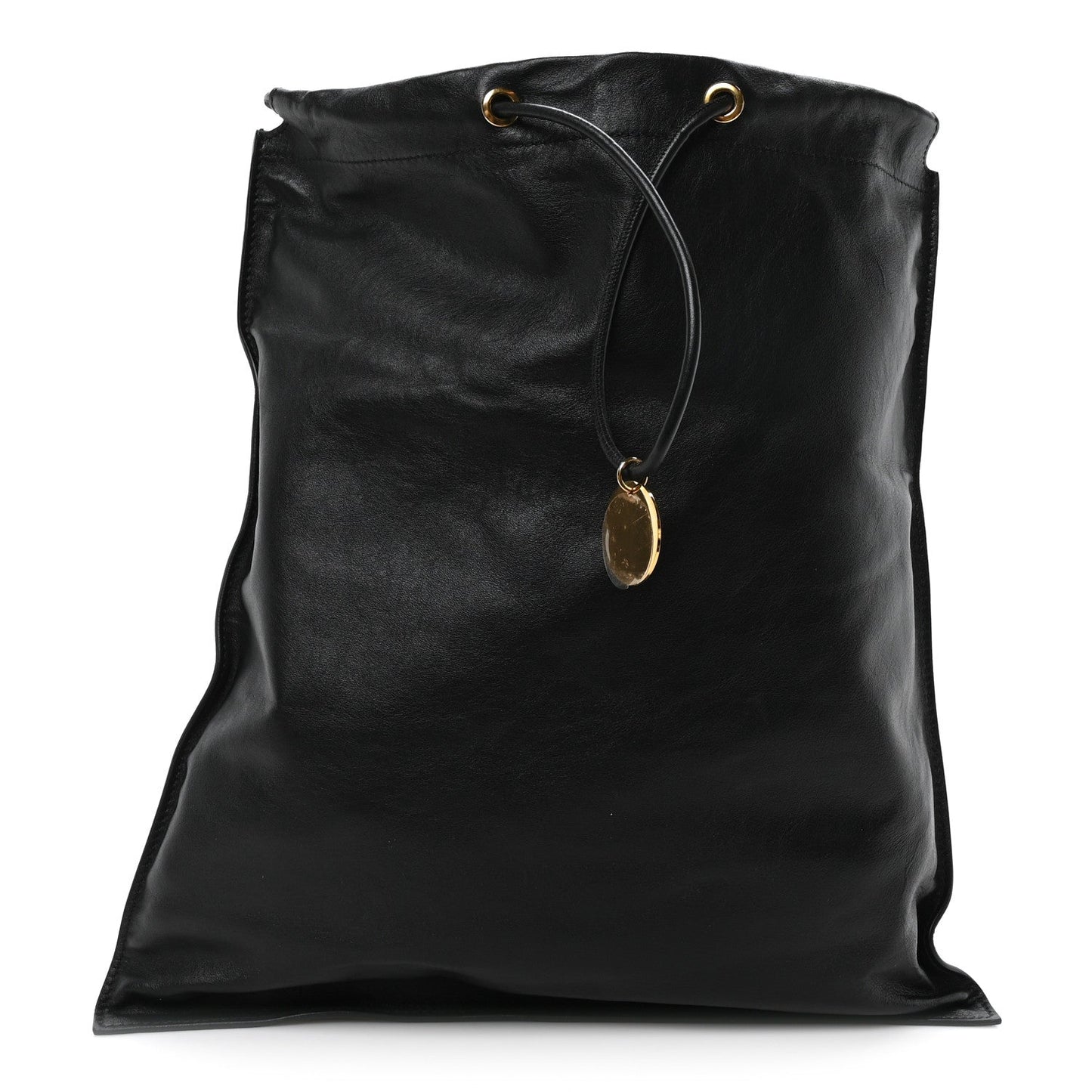 Calfskin Flat Drawstring Tote Black