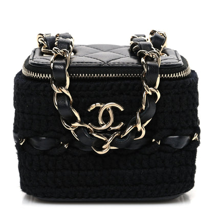 Lambskin Crochet Quilted Mini Vanity Case With Chain Black