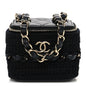 Lambskin Crochet Quilted Mini Vanity Case With Chain Black