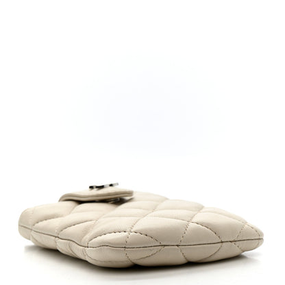 Lambskin Quilted Phone Holder On Chain White